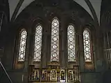 Early English lancet windows in the Lady Chapel of Hereford Cathedral, Herefordshire, England