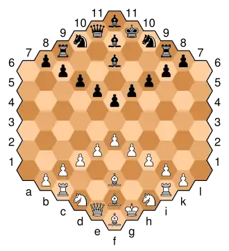 Gliński's hexagonal chess is a variant with a hexagonal board