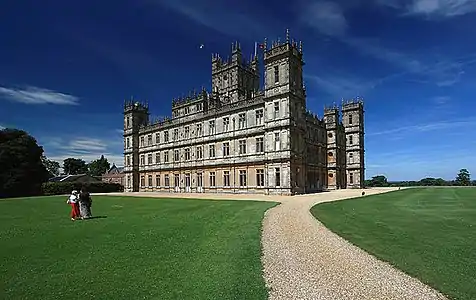 Image 6Highclere Castle in the far north of Hampshire, a large country house in the Jacobethan style by the architect Charles Barry, with a large park designed by Capability Brown, used as the set for Downton Abbey. (from Portal:Hampshire/Selected pictures)