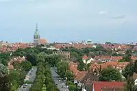 City center of Hildesheim with St. Andrew's, the tallest church in Lower Saxony, and Hildesheim Cathedral, a UNESCO World Heritage Site