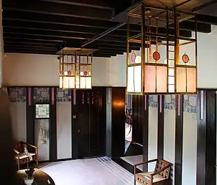 Interior hallway view, Hill House, Helensburgh, Scotland, designed and built by Walter Blackie (1902–1904)