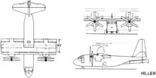 3-view line drawing of the Hiller X-18