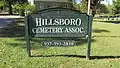 Hillsboro Cemetery Association sign.