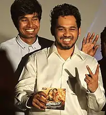 Jeeva R (L) and Adhithya "Adhi" Venkatapathy (R) during Aambala's audio launch