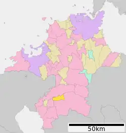 Location of Hirokawa in Fukuoka Prefecture