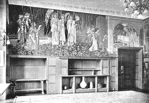 The Attainment, Stanmore Hall, 1898.  The original weaving of this panel was shaped to fit over the doorway.