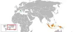 Map indicating locations of Holy See and Indonesia