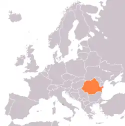 Map indicating locations of Holy See and Romania