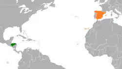 Map indicating locations of Honduras and Spain