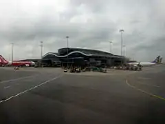 Exterior view of T1 Satellite Concourse. (2013)