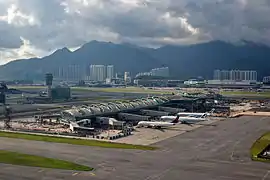 Aerial view of Midfield Concourse, Hong Kong International Airport.