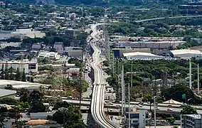 Kamehameha Highway section under construction (2017), viewed east towards Aloha Stadium