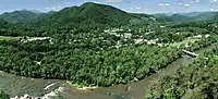 Downtown Hot Springs and the French Broad River, as seen from an Appalachian Trail viewing point.