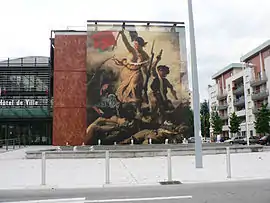 Échirolles town hall with Eugène Delacroix's Liberty Leading the People reproduced on its façade