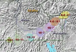 Location of Yellowstone Hotspot in Millions of Years Ago.