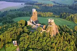 Aerial view of Trosky with Trosky Castle