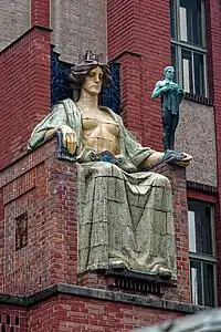 Ceramic relief and statue by Stanislav Sucharda in Hradec Králové, Czech Republic (1909–1912)