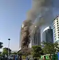 The Centaurus Mall Islamabad with the spire aflame