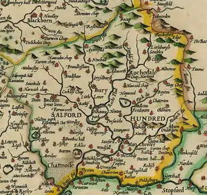 Image 45Map of the Salford Hundred, with Manchester in the south-east (from History of Manchester)