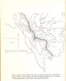 Hung Ta-chen's map of the China border near Ladakh, 1893. Faithful reproduction by Dorothy Woodman. The boundary, marked with a thin dot-dashed line, matches the Johnson line for Aksai Chin.