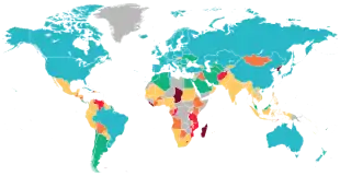 Image 16Percentage of people with undernutrition by country, World Food Program, 2020  Under 2.5%  2.5% – 5.0%  5.0% – 14.9%  15.0% – 24.9%  25.0% – 34.9%  Over 35.0%  No data (from Developing country)