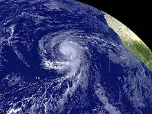 Oblique view of a hurricane in the eastern Atlantic Ocean