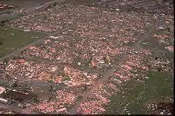 A community with nearly every trailer flattened