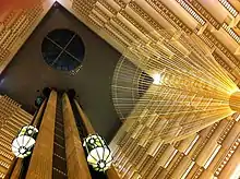 View of the Atrium and glass elevators looking up from the lobby floor