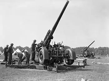 A 3.7-inch gun on a travelling carriage in London in 1939