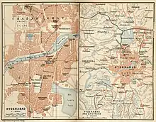 Map of Hyderabad, 1911 showing a rough outline of the wall and some gates