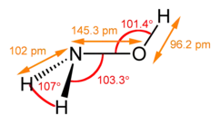 Stereo, skeletal formula of hydroxylamine with all explicit hydrogens added and assorted dimensions