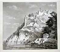 View of the castle of Parga, from a lithography of 1907, by Ludwig Salvator (1847-1914).