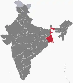 The map of India showing West Bengal