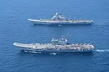 Vikrant with Vikramaditya during joint carrier operations.