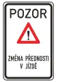 Caution, change of arrangement (end of priority way)