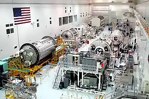 International Space Station modules being manufactured in the SSPF main workshop area