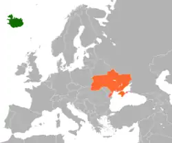 Map indicating locations of Iceland and Ukraine