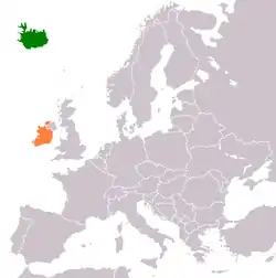 Map indicating locations of Iceland and Ireland