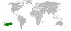 Map indicating locations of Iceland and Philippines