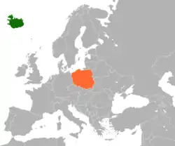 Map indicating locations of Iceland and Poland