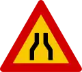 Road narrows on both sides