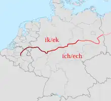 Map showing the Uerdingen line, which divides Low German from High German.