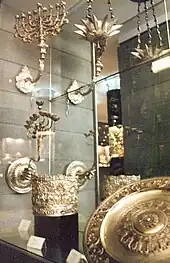 Silverware on display in the Jewish Museum of Rome