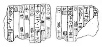 Seal found in Lagash, with the inscription "Ili-ishmani Governor of Susa" (𒉌𒉌𒅖𒈠𒉌  𒑐𒋼𒋛  𒈹𒂞𒆠 Ili-ishmani ensi Shushanki) on the reverse (columns 2 and 3)