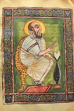 Image 18An Ethiopian illuminated Evangelist portrait of Mark the Evangelist, from the Ethiopian Garima Gospels, 6th century AD, Kingdom of Aksum (from History of painting)