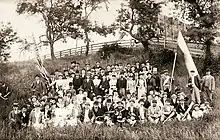 Imatra Society celebrating its summer festival in Forth Hamilton in 1894. Their own brass band can be seen in the picture.