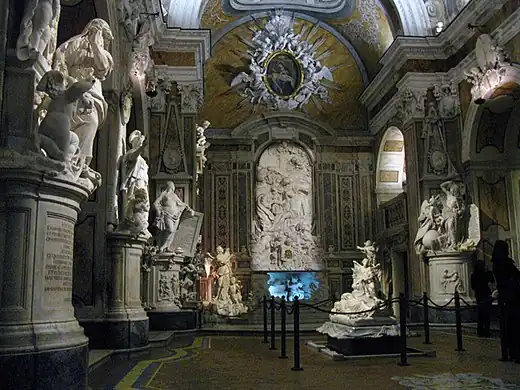 A portion of the chapel's statuary