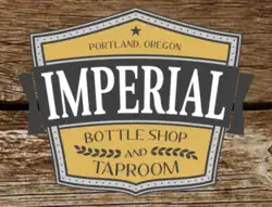 Graphic logo of a yellow shield with the text "Portland, Oregon" and "Imperial Bottle Shop and Taproom"