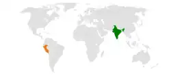 Map indicating locations of India and Peru