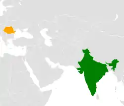 Map indicating locations of India and Romania